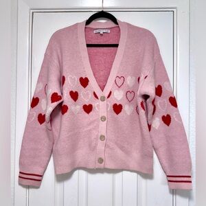 Celebrity Pink Heart Motif Cardigan in Pink and Red